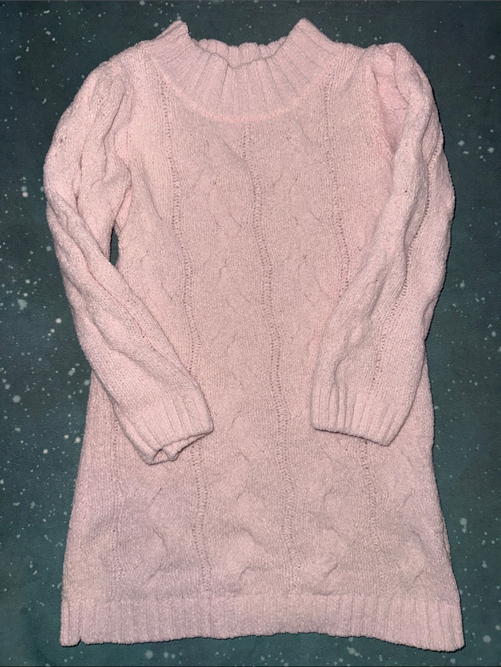 Cat and jack girls Soft Pink Cable Knit dress sparkle chenille